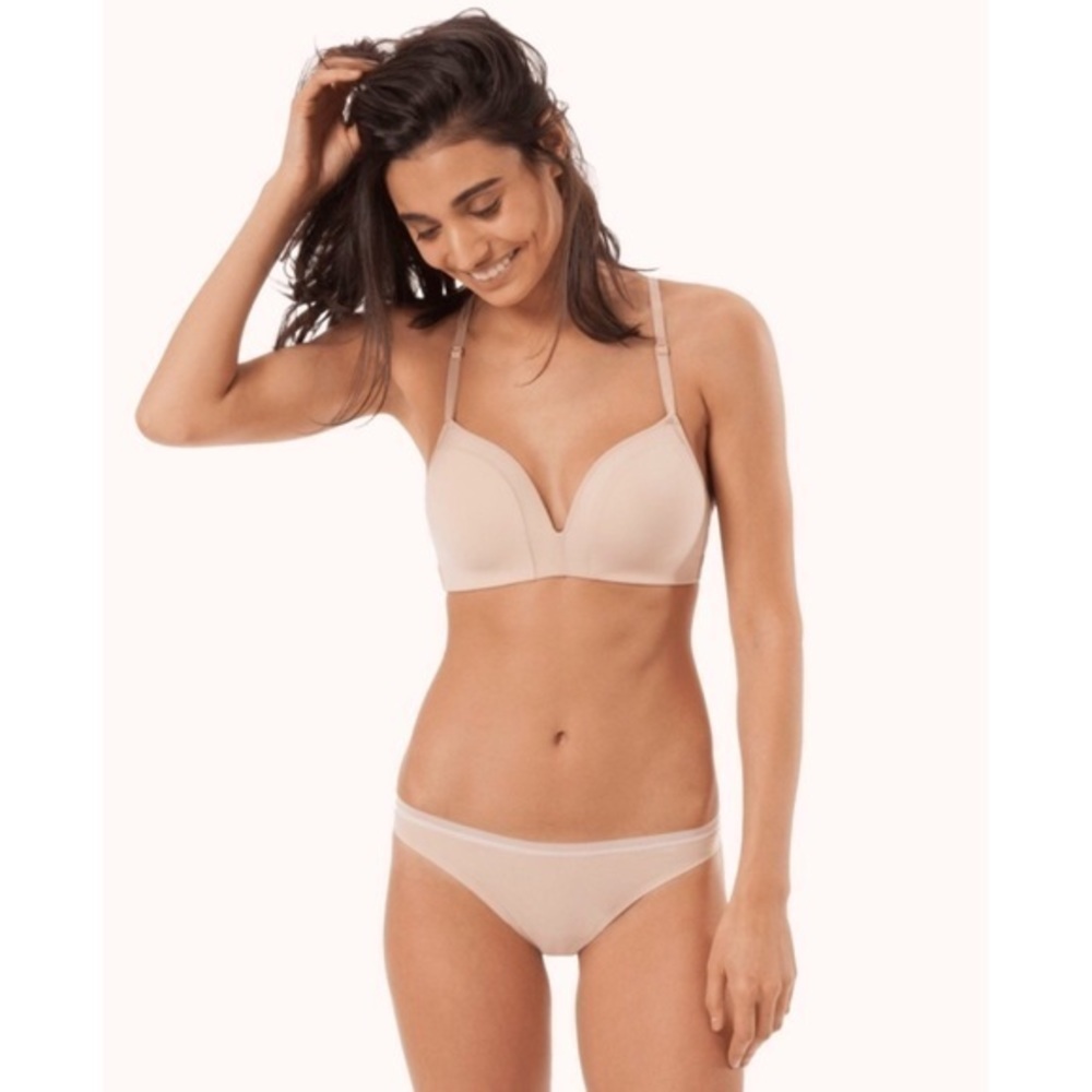 NWT LIVELY The Mesh Trim No-Wire Bra 32B Toasted Almond Nude